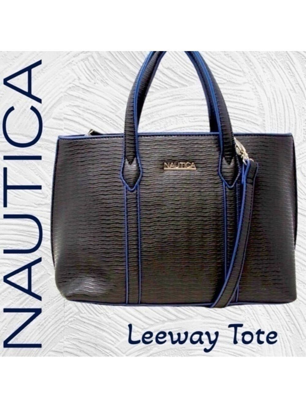 NAUTICA Leeway Tote & Crossbody Bag-Black w/Blue Trim
